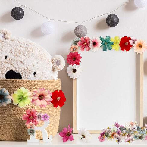 100 Pcs Faux Flower Heads Artificial Flowers Mini Rose Daisy Peony Plum Blossom Flowers Fabric Flowers DIY Flower Decoration Artificial Daisy Craft for Wedding Home Garland, 4.5 Cm, 2 cm in Kuwait
