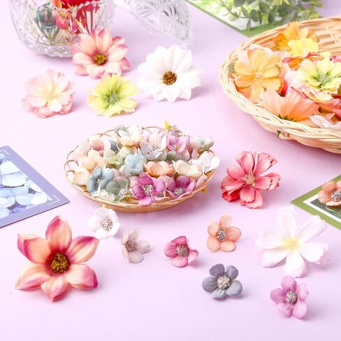 100 Pcs Faux Flower Heads Artificial Flowers Mini Rose Daisy Peony Plum Blossom Flowers Fabric Flowers DIY Flower Decoration Artificial Daisy Craft for Wedding Home Garland, 4.5 Cm, 2 cm in Kuwait