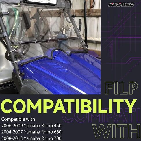 HECASA 1/4 inch Windshield Compatible with 2006-2009 Yamaha Rhino 450, 2004-2007 660,2008-2013 700 Folding Windscreen Clear in Saudi Arabia