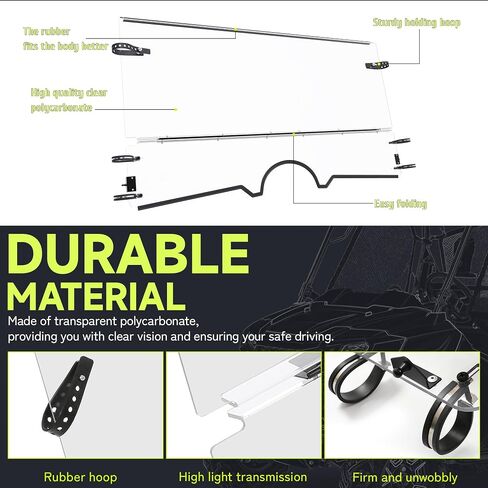 HECASA 1/4 inch Windshield Compatible with 2006-2009 Yamaha Rhino 450, 2004-2007 660,2008-2013 700 Folding Windscreen Clear in Saudi Arabia