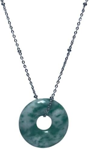 Jade Jadeite Disc Donut pendant or Necklace with Sterling Silver Chain in Saudi Arabia