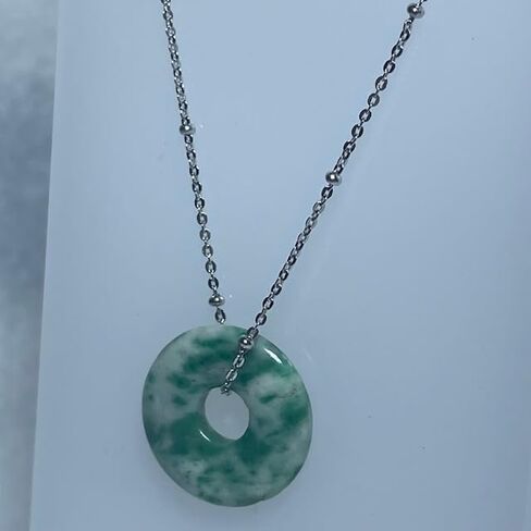 Jade Jadeite Disc Donut pendant or Necklace with Sterling Silver Chain in Saudi Arabia