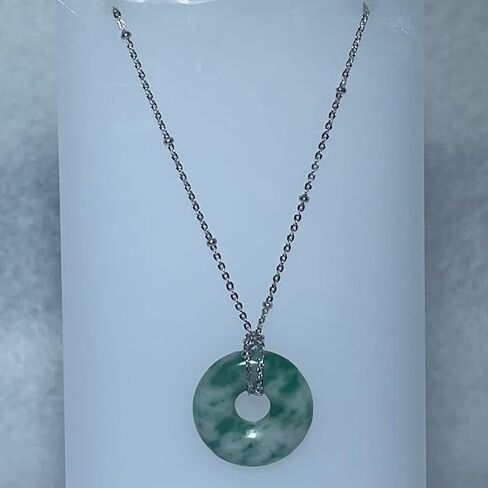 Jade Jadeite Disc Donut pendant or Necklace with Sterling Silver Chain in Saudi Arabia