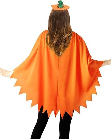 Pumpkin Costume Women,4PCS Pumpkin Poncho with Headband Sock and Candy Bag for Halloween Costume in Saudi Arabia