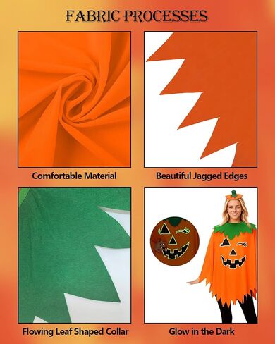 Pumpkin Costume Women,4PCS Pumpkin Poncho with Headband Sock and Candy Bag for Halloween Costume in Saudi Arabia