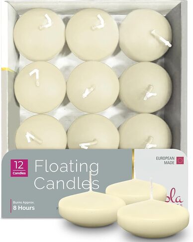 Hyoola Premium White Floating Candles 3 Inch - 8 Hour - 12 Pack - European Made in Saudi Arabia
