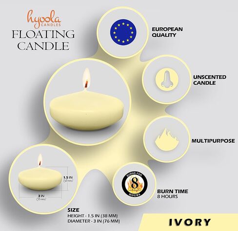 Hyoola Premium White Floating Candles 3 Inch - 8 Hour - 12 Pack - European Made in Saudi Arabia
