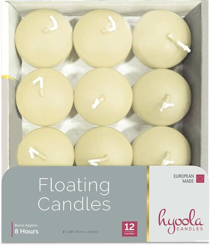 Hyoola Premium White Floating Candles 3 Inch - 8 Hour - 12 Pack - European Made in Saudi Arabia