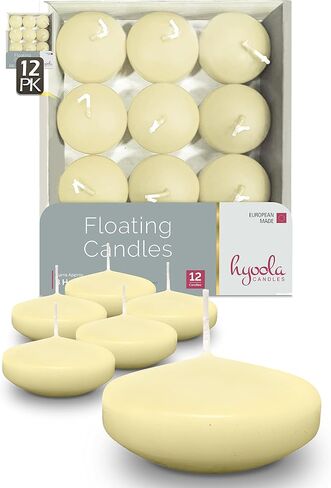 Hyoola Premium White Floating Candles 3 Inch - 8 Hour - 12 Pack - European Made in Saudi Arabia