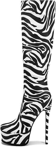 platform black knee high boots for women skinny round toe back zipper Stilettos heels Large size unisex wide calf boots in Saudi Arabia