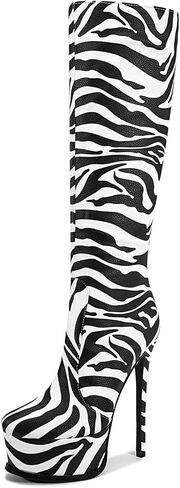 platform black knee high boots for women skinny round toe back zipper Stilettos heels Large size unisex wide calf boots in Saudi Arabia
