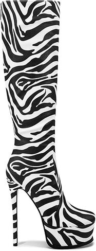 platform black knee high boots for women skinny round toe back zipper Stilettos heels Large size unisex wide calf boots in Saudi Arabia