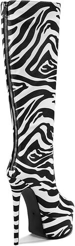 platform black knee high boots for women skinny round toe back zipper Stilettos heels Large size unisex wide calf boots in Saudi Arabia