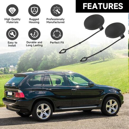 Front Left Right Bumper Tow Hook Cover Cap for BMW X5 2006-2010 | Durable and Sturdy | 51117159589, 51117159590 | Tow Hook Eye Hole Cover Cap - Black in Saudi Arabia
