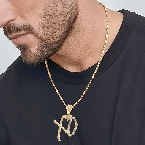 الهيب هوب XO قلادة بحرف قلادة للنساء الرجال ، زركون Xo قلادة بحرف قلادة هدية مجوهرات لمحبي موسيقى الروك مغني الراب in Kuwait