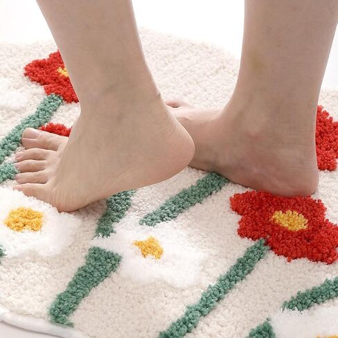 سجادة حمام على شكل زهور، سجادة معنقدة قطيفة على شكل زهرة، سجادة حمام ممتعة لطيفة غير قابلة للانزلاق لتزيين حوض الاستحمام، 17.32 بوصة × 29.92 بوصة، زهور in Kuwait