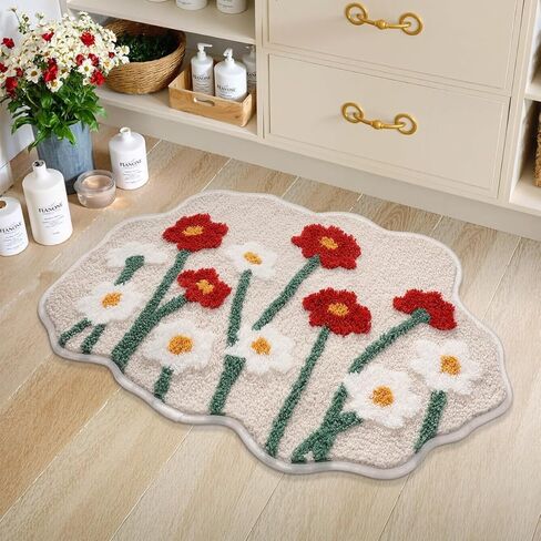 سجادة حمام على شكل زهور، سجادة معنقدة قطيفة على شكل زهرة، سجادة حمام ممتعة لطيفة غير قابلة للانزلاق لتزيين حوض الاستحمام، 17.32 بوصة × 29.92 بوصة، زهور in Kuwait