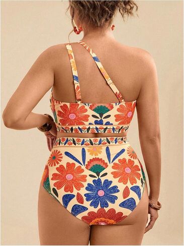 SOLY HUX Plus Size Bikini Sets for Women Floral Print One Shoulder High Waisted Bathing Suit Two Piece Swimsuit in Saudi Arabia