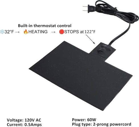 8-1/2'' x 7-7/8'' Silicone Battery Heater Pad with Smart Thermostat Control (32°F On/122°F Off) - 120V 60W Automotive Battery Warmer Pad, 72" 2-Prong Cord, Grey in Saudi Arabia