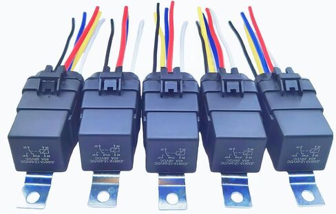 مرحل السيارات Losauto 40/30 Ampere 24 Volt DC، مع موصل أسلاك 5-core، سلك نحاسي مجلفن شديد التحمل 12/16AWG، سلك نحاسي مجلفن 5-core SPDT Pure Copper Coil مقاوم للماء. مجموعة مكونة من 5 قطع. in Kuwait