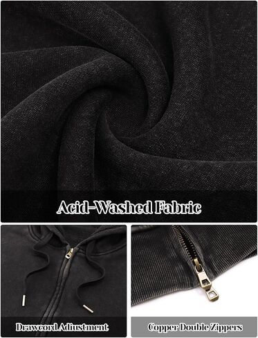 Men's Acid Wash Fleece Sherpa Lined Hoodie Jacket Winter Warm Zip Up Hoodies Heavyweight Vintage Sweatshirt Coat in Saudi Arabia