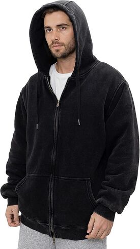 Men's Acid Wash Fleece Sherpa Lined Hoodie Jacket Winter Warm Zip Up Hoodies Heavyweight Vintage Sweatshirt Coat in Saudi Arabia