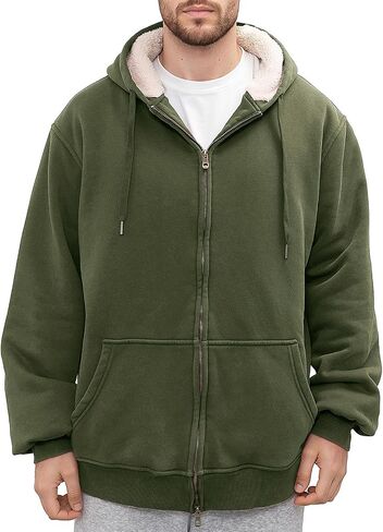 Men's Acid Wash Fleece Sherpa Lined Hoodie Jacket Winter Warm Zip Up Hoodies Heavyweight Vintage Sweatshirt Coat in Saudi Arabia