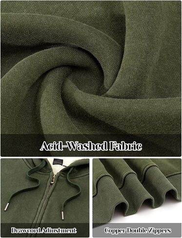 Men's Acid Wash Fleece Sherpa Lined Hoodie Jacket Winter Warm Zip Up Hoodies Heavyweight Vintage Sweatshirt Coat in Saudi Arabia