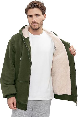 Men's Acid Wash Fleece Sherpa Lined Hoodie Jacket Winter Warm Zip Up Hoodies Heavyweight Vintage Sweatshirt Coat in Saudi Arabia