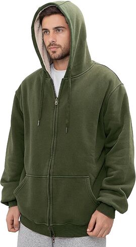 Men's Acid Wash Fleece Sherpa Lined Hoodie Jacket Winter Warm Zip Up Hoodies Heavyweight Vintage Sweatshirt Coat in Saudi Arabia