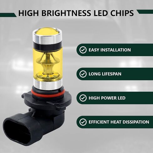 قطعتان من المصابيح الأمامية 9005/9006 LED لمبة الضباب، 9005/9006 LED لمبة المصباح الأمامي منخفضة الشعاع، 6500K 12V ضوء الضباب للسيارة، 100W أضواء النهار الجري، المصابيح الأمامية لمعظم المركبات بداية سريعة (أصفر) in Kuwait