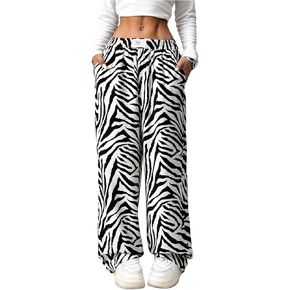 بنطلون Verdusa النسائي ذو المقاس الكبير بطبعات الحيوانات للتمارين الرياضية، بنطلون طويل بأرجل مستقيمة مع جيوب in Kuwait