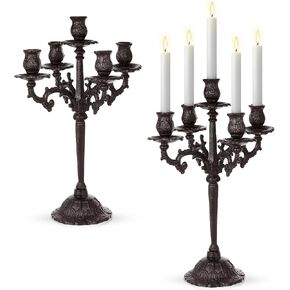 Mumufy 2 Pcs 5 Arm Black Candelabra 16.7" Tall Cast Iron Candlestick Holders Vintage Gothic Candles Holder Stand Decorative Table Centerpieces for Halloween Wedding Christmas Birthday Home Party in Saudi Arabia