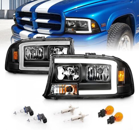 AmeriLite for Dodge 1997-2004 Dakota / 98-03 Durango C-Type LED Tube Black Replacement Headlight Set - Passenger and Driver Side in Saudi Arabia