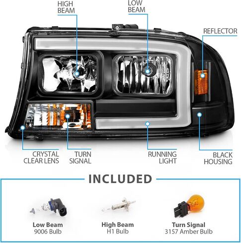 AmeriLite for Dodge 1997-2004 Dakota / 98-03 Durango C-Type LED Tube Black Replacement Headlight Set - Passenger and Driver Side in Saudi Arabia