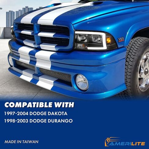 AmeriLite for Dodge 1997-2004 Dakota / 98-03 Durango C-Type LED Tube Black Replacement Headlight Set - Passenger and Driver Side in Saudi Arabia