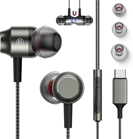 سماعات رأس USB C لهاتف Samsung Galaxy S24 S23 FE S22 S21 S20 A53، سماعات أذن من النوع C عازلة للضوضاء، سماعات أذن سلكية مع ميكروفون وتحكم في مستوى الصوت، سماعات أذن عالية الدقة لهاتف iPhone 15 16 Pro Max in Kuwait