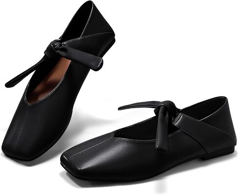 Coutgo Womens Mary Jane Flats Bow Square Toe Ballet Flats Dressy Comfortable Slip on Flat Shoes in Saudi Arabia