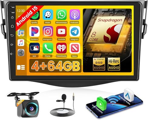 Hikity 2+64 جيجابايت لسيارة Toyota RAV4 2007-2011 Android 13 ستيريو للسيارة، شاشة لمس 9 بوصة راديو سيارة مع Apple Carplay Android Auto HiFi GPS Bluetooth كاميرا احتياطية مخرج الصوت/الفيديو in Saudi Arabia