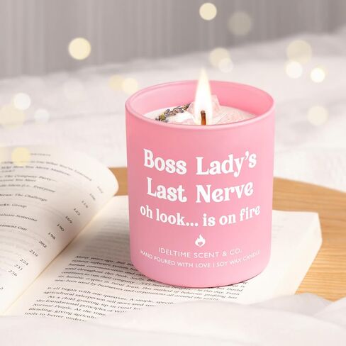 Boss Day Gifts for Women, Funny Boss's Last Nerve Candle 10oz, Best Boss Lady Gifts for Women Female Manager Leader on Boss's Day Birthday Retirement Promotion, Soy Wax Scented Candles in Kuwait