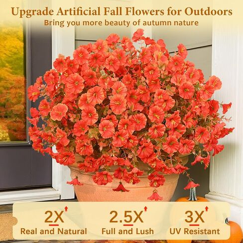 Martine Mall 12 حزم تبدو أزهارًا اصطناعية حقيقية للهواء الطلق ، والزهور الواقعة المزيفة في الهواء الطلق ، وأزهار الحرير الحريرية المقاومة للأشعة فوق البنفسجية للنباتات الخارجية للشرفة الخارجية ، والأبيض in Kuwait