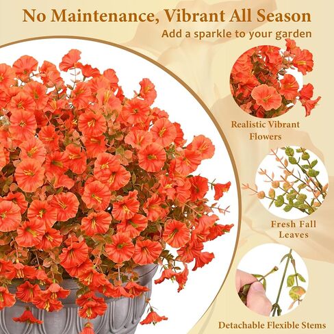 Martine Mall 12 حزم تبدو أزهارًا اصطناعية حقيقية للهواء الطلق ، والزهور الواقعة المزيفة في الهواء الطلق ، وأزهار الحرير الحريرية المقاومة للأشعة فوق البنفسجية للنباتات الخارجية للشرفة الخارجية ، والأبيض in Kuwait