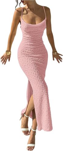 Floerns Women's Draped Cowl Neck Long Dress Spaghetti Strap Slit Party Bodycon Dresses in Saudi Arabia