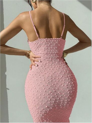 Floerns Women's Draped Cowl Neck Long Dress Spaghetti Strap Slit Party Bodycon Dresses in Saudi Arabia