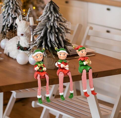 Gift Boutique Christmas Elves Figurines Table Top Decor Set of 3 Resin Sitting Elf with Dangling Legs Tabletop Decoration for Indoor in Saudi Arabia