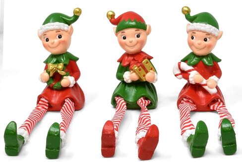 Gift Boutique Christmas Elves Figurines Table Top Decor Set of 3 Resin Sitting Elf with Dangling Legs Tabletop Decoration for Indoor in Saudi Arabia