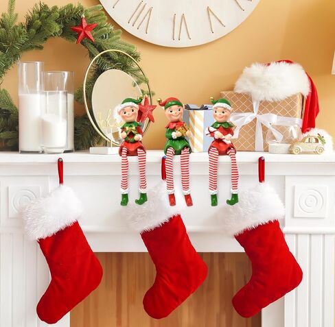 Gift Boutique Christmas Elves Figurines Table Top Decor Set of 3 Resin Sitting Elf with Dangling Legs Tabletop Decoration for Indoor in Saudi Arabia