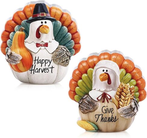 Menkxi 2 Pcs Thanksgiving Turkey Figurines Wooden Turkey Decor for Home Fall Harvest Indoor Table Centerpieces for Autumn Fall Thanksgiving Home Office Desk Party Supplies in Saudi Arabia