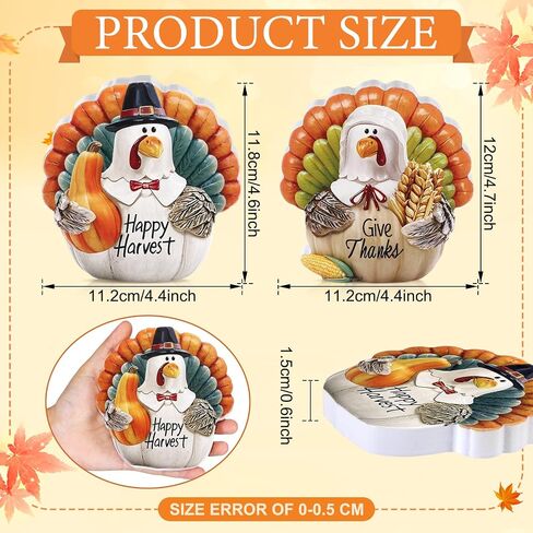 Menkxi 2 Pcs Thanksgiving Turkey Figurines Wooden Turkey Decor for Home Fall Harvest Indoor Table Centerpieces for Autumn Fall Thanksgiving Home Office Desk Party Supplies in Saudi Arabia
