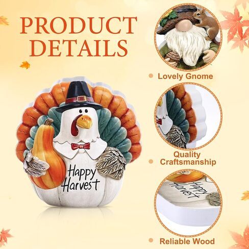 Menkxi 2 Pcs Thanksgiving Turkey Figurines Wooden Turkey Decor for Home Fall Harvest Indoor Table Centerpieces for Autumn Fall Thanksgiving Home Office Desk Party Supplies in Saudi Arabia